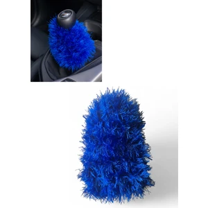 Tusba Market Oto Mavi Vites Püskülü / Uzun Tüylü Peluş Vites Körüğü Püskülü / Tüm Araçlar Için