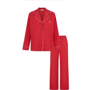 Modal Biyeli Cepli Pijama Takımı / Kırmızı
