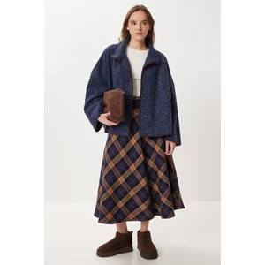 Happiness İstanbul Düğmeli Oversize Yün Efektli Ceket LDP0087 Lacivert