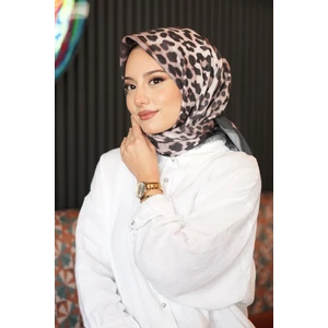 Leopar Desen Bej Pamuk Eşarp