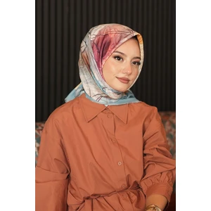 Soyut Çiçek Desen Çağla Soft Pamuk Eşarp