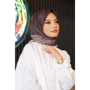 Etnik Bordür Desen Acı Kahve Pamuk Eşarp