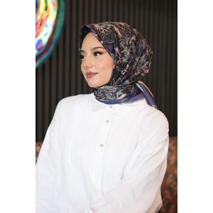 Orkide Desen Mor Pamuk Eşarp