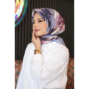 Dalgalı Çiçek Desen Leylak Pamuk Eşarp