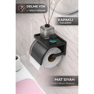 Deyhome Yapışkanlı Kapaklı Tuvalet Kağıdı Askısı – Şeffaf Kapaklı, Raflı ,delmesiz, Organizer Peçetelik