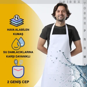 Mutfak Önlüğü Suya Dayanıklı Mutfak Önlük Şef Önlüğü 2 Geniş Cepli Barista Önlüğü Önlük Beyaz