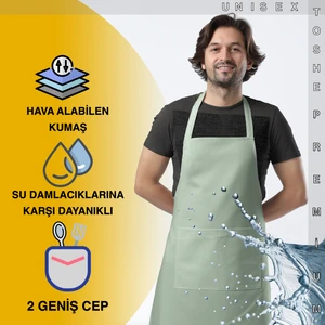 Mutfak Önlüğü Suya Dayanıklı Mutfak Önlük Şef Önlüğü 2 Geniş Cepli Barista Önlüğü Önlük Yeşil