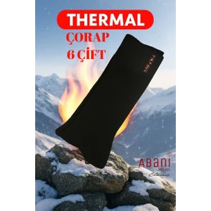Abani Classic 6 Çift Siyah Termal Erkek - Unisex Kışlık Havlu Soket (Uzun) Çorap - Ekstra Sıcaklık