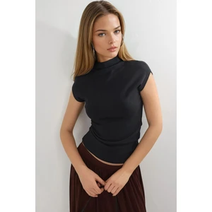 Kadın Busem Vücuda Oturan Esnek Örme Bluz Siyah