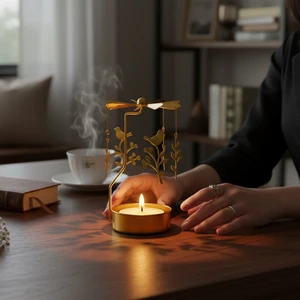 Keyfim Shop Altın Renkli Dönen Metal Mumluk Yıldız Tasarımlı