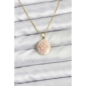 316L Çelik Zincir Gold Renk Mineli Lotus Model Açılabilir Kadın Kolye