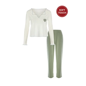 Koza İç Giyim Kadın Soft Touch Fitilli Uzun Kollu Pijama Takımı