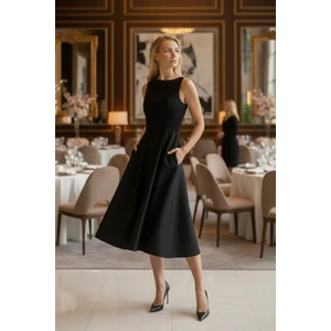 Bisiklet Yaka Cepli Pileli Midi Elbise Kadın Elbise 6051963