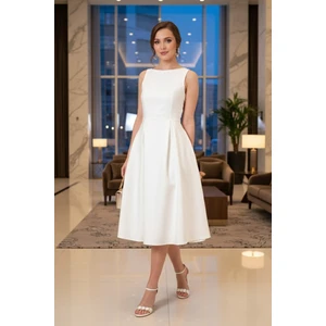 Bisiklet Yaka Cepli Pileli Midi Elbise Bayan Elbise 6051963