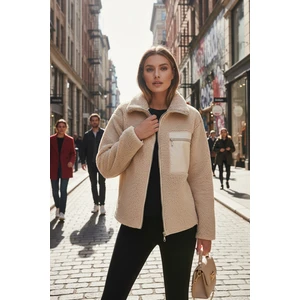 Regular Fit Klasik Yaka Göğüs Cep Detaylı Peluş Hırka Polar Bayan Polar 5866437