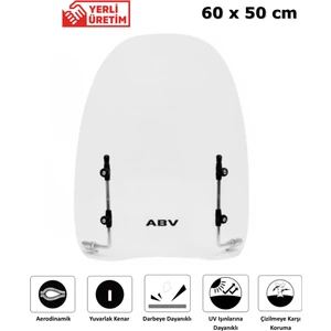 ABV Üniversal Şeffaf Siperlik (60x50 cm) + Bağlantı Ekipmanı (Motosiklet Camı)