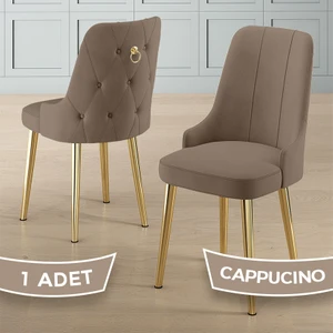 Newa Serisi 1 Adet Cappucino Sandalye 1.sınıf Babyface Kumaş Gold Kaplama Metal Ayaklı