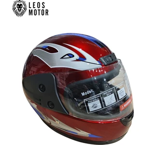 -Full Face Kask-Ithal- Kırmızı Mavi-Deri Boyunluklu-