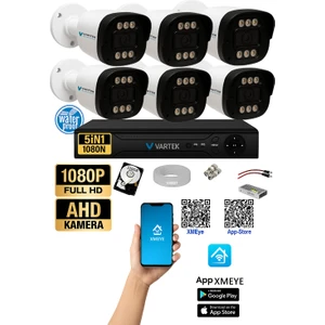 6 Kameralı Güvenlik Kamera Seti 5mp 1080P Full Hd Tam Renkli Gece Görüş Dvr Kayıt Cihazlı Tak Çalıştır Sistem