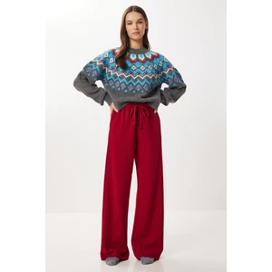 Happiness İstanbul Çok Yumuşak Dokulu Selanik Eşofman Altı LUB0063 Açık Bordo