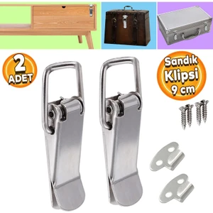 Gergi Mandalı Çelik Sandık Kaput Kilidi Klipsi Asmalı 9 cm Parlak Krom 2 Adet