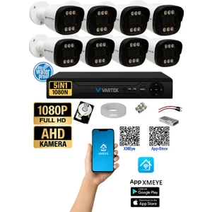 8 Kameralı Güvenlik Kamera Seti 5mp 1080P Full Hd Tam Renkli Gece Görüş Dvr Kayıt Cihazlı Tak Çalıştır Sistem