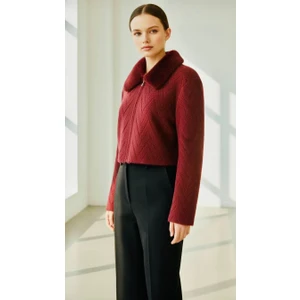 Aymiss Moda Yakası Kürklü,crop,fermuarlı Hırka/ceket