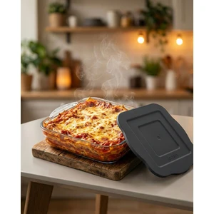 Antrasit Plastik Kapaklı Sade Kare Büyük Cam Tepsi