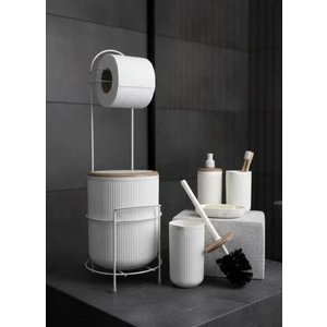 Okyanus Home Beyaz Yuvarlak Linea Due Standlı Wc Kağıtlık ve 6 Parça Banyo Seti