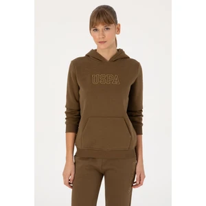 U.S. Polo Assn. Kadın Haki Şardonlu Kapüşonlu Basic Sweatshirt 50313566-VR027