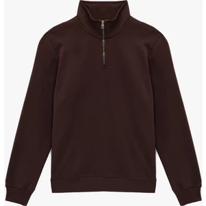 Uzun Kollu Şardonlu Basic Yarım Fermuarlı Sweatshirt