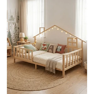 KFB631 Doğal Ahşap Çatılı Çocuk Yer Yatağı 90X190CM
