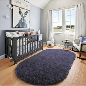 Vila Nova Home Antrasit Oval Post Halı Peluş Yumuşak Kaymaz Dot Taban Antibakteriyel