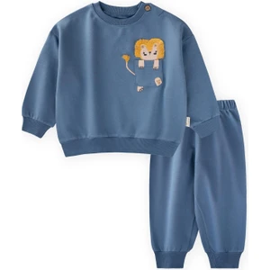 Nakışlı Sweatshirt Takım 0-4 Yaş Indigo Mavi