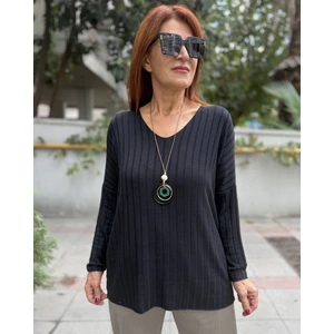 Denizege Butik Italyan Kolyeli Fitilli Triko Siyah