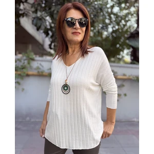 Denizege Butik Italyan Kolyeli Fitilli Triko Ekru