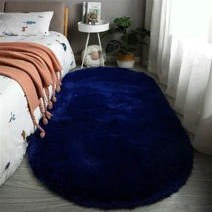 Vila Nova Home Lacivert Oval Post Halı Peluş Yumuşak Kaymaz Dot Taban