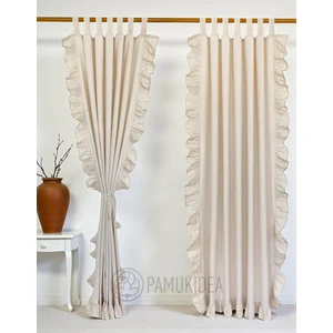 Pamuk İdea Biritli Üç Kenarı Fırfırlı %100 Pamuklu Natural Buldan Keten Rustik Perde - Tek Kanat - (En x Boy)