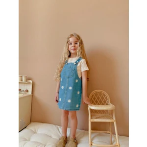 Çiçek Nakışlı Kot Salopet