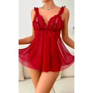 Efil Efil Kadın Kırmızı Fantezi Gecelik Iç Çamaşırı Takımı Seksi Iç Giyim Fantazi Iç Çamaşırı