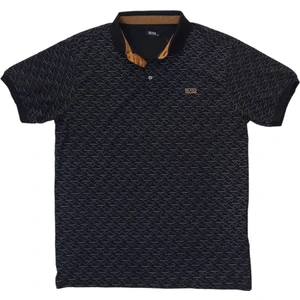 Erkek Siyah Büyük Beden Polo Yakalı Yakası Düğmeli Kısa Kollu Pamuklu Tişört Etp-Bsü