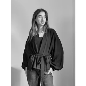 Mini Wrap Bluz Kimono Kadın Siyah