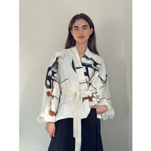Mini Wrap Bluz Kimono Kadın Beyaz
