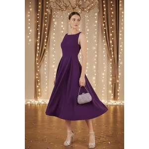 Regular Fit Bisiklet Yaka Cepli Pileli Midi Boy Abiye Elbise Bayan Elbise 6111963