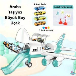 Brother Toys Büyük Boy Araba Taşıyan Uçak Sürtmeli Oyuncak 4 Araba 6 Trafik Işareti 30 Cm.