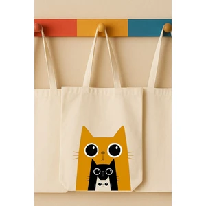 Sevimli Üçlü Kedi Baskılı Bez Çanta Tote Bag