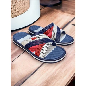 calx Erkek Kaymaz Yumuşak Masaj Tabanlı Beyaz Lacivert Kırmızı Çapraz Eva Terlik