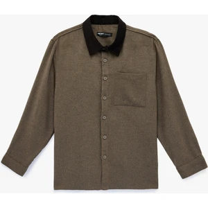 Regular Fit Cepli Renk Kontrastlı Klasik Yaka Uzun Kollu Gömlek