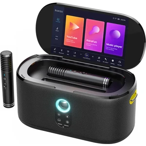 Partybox Shell S1 280w Karaoke Bluetooth Hoparlör Seti, 10.1" Dahili Tablet, 2 Kablosuz Otomatik Şarjlı Mikrofon, Rgb Işıklı Taşınabilir Ses Bombası Siyah