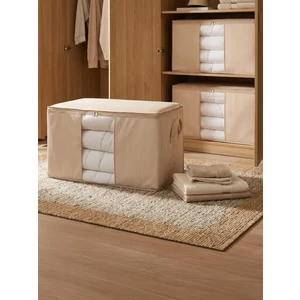 3 Adet Büyük Boy Pencereli Çizgi Desen Baskılı Krem Yastık Yorgan Düzenleyici Hurç Seti 75x40x40 Cm